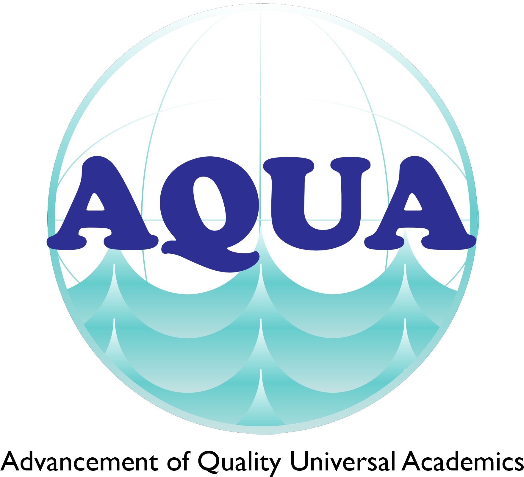 aquarius 桌布 壁紙 — 一個圓形標誌，在白色地球狀背景上，帶有風格化水波紋設計，上面有粗體藍色字母AQUA。