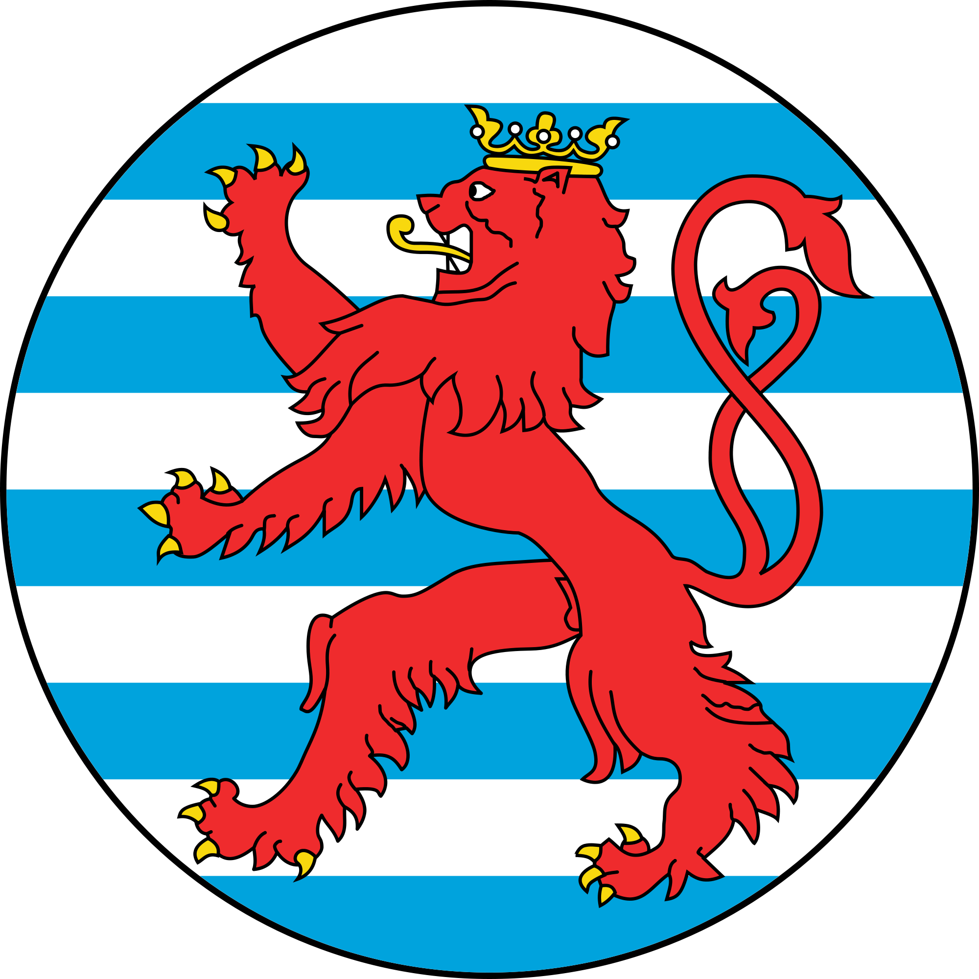 Luxembourg 桌布 壁紙 — 一個圓形標誌內，藍白橫紋上有一隻大膽的紅色戴冠獅子。