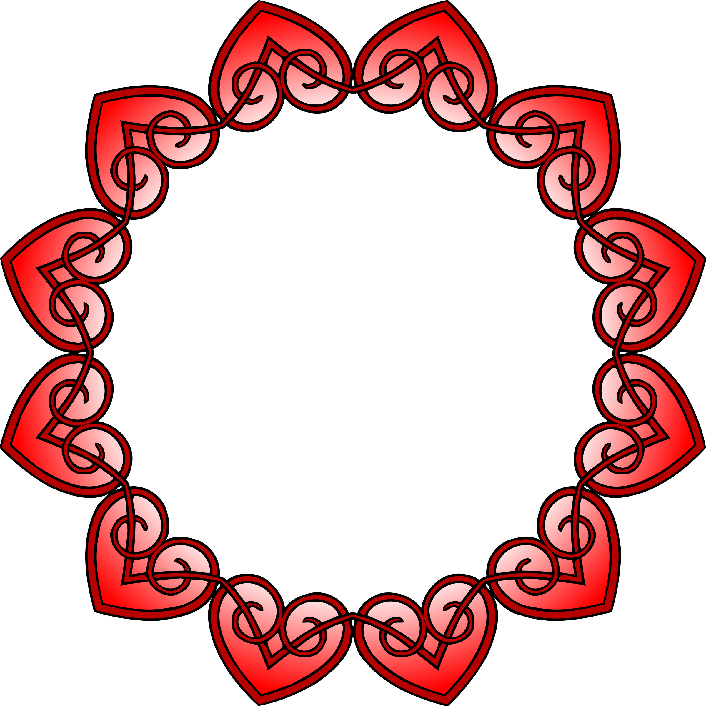 Heart Frame 桌布 壁紙 — 一個圓形紅色心形邊框，帶有交織的藤蔓，在黑色背景上形成一個裝飾框架。
