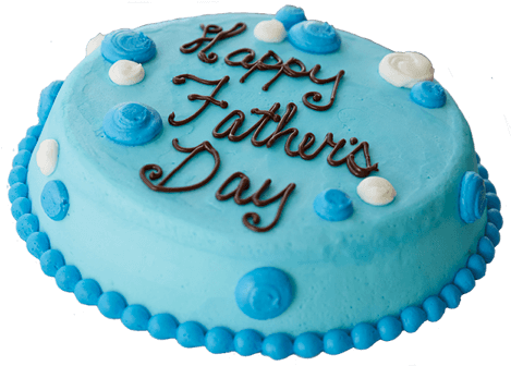 父親節 桌布 壁紙 — 一個圓形藍色糖霜蛋糕，上面有巧克力寫的「Happy Father's Day」字樣和藍白擠花裝飾。