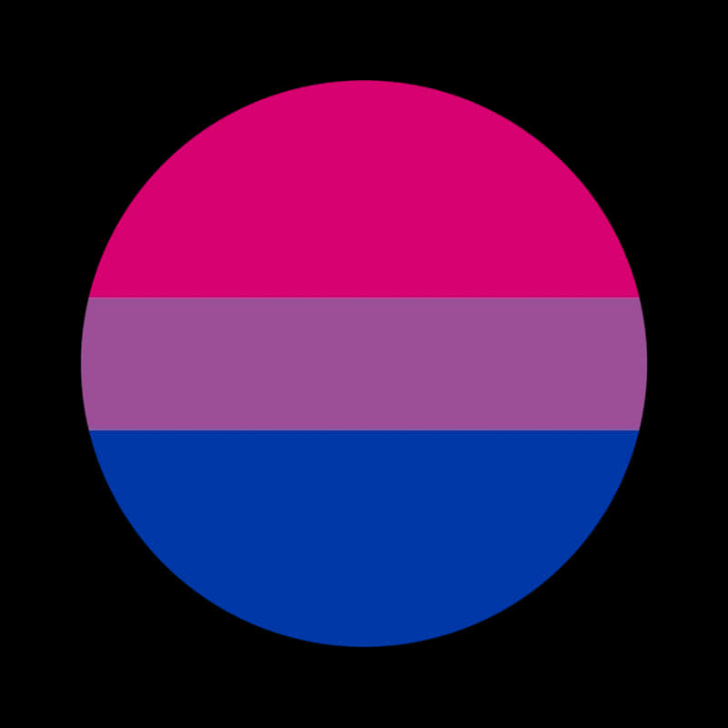 Bisexual 桌布 壁紙 — 一個圓形雙性戀驕傲旗，帶有粉紅色、紫色和藍色橫條紋，背景為黑色。