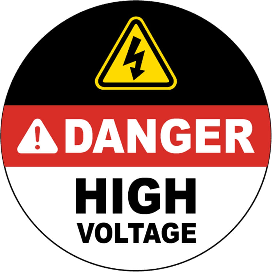 Warning Sign 桌布 壁紙 — 一個圓形高電壓警告標誌，帶有黑色、紅色和白色部分以及一個黃色閃電符號。