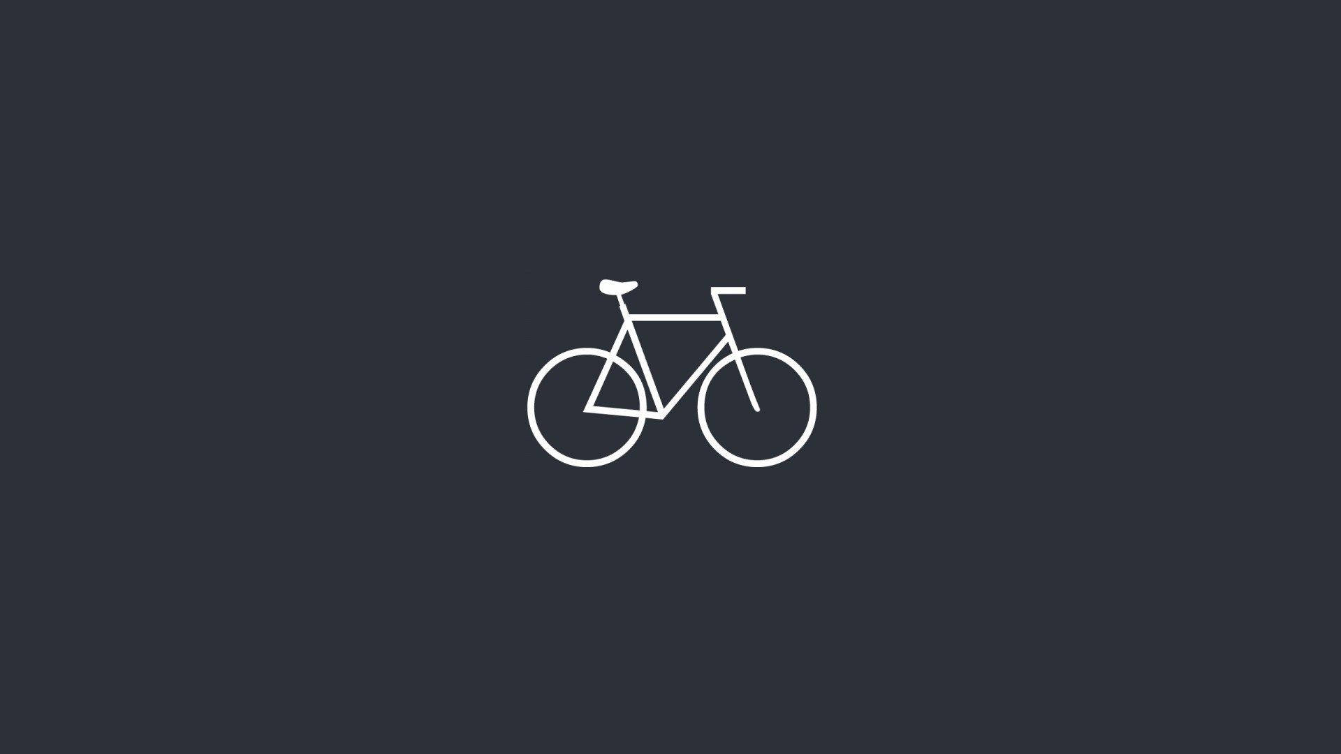 Mountain Bike 桌布 壁紙 — 一個在深灰色背景上居中的簡約白色線條自行車圖案。