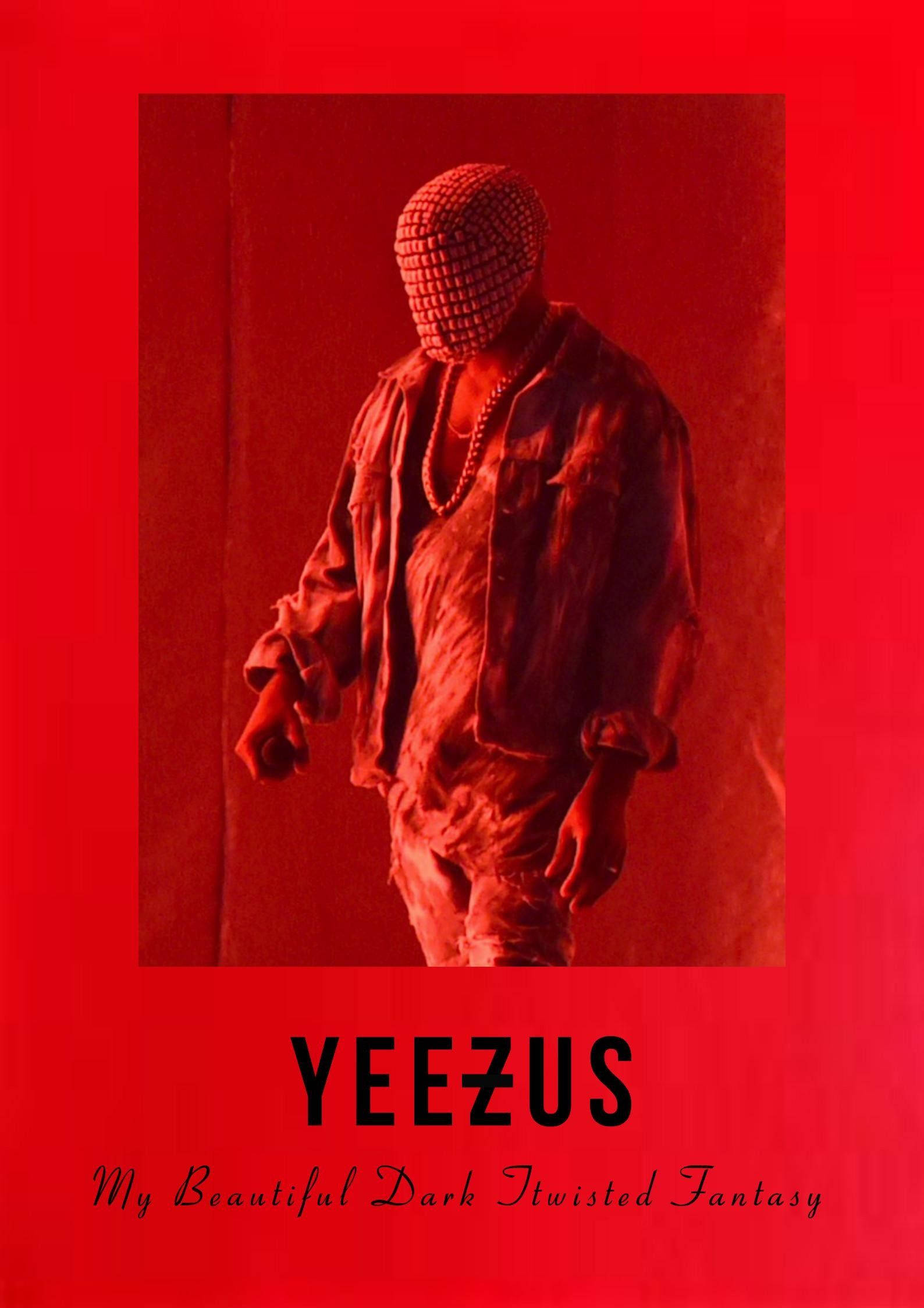 Kanye West 桌布 壁紙 — 一個在紅光房間中的人物，在紅色單色光芒下戴著網狀面具和珠子。