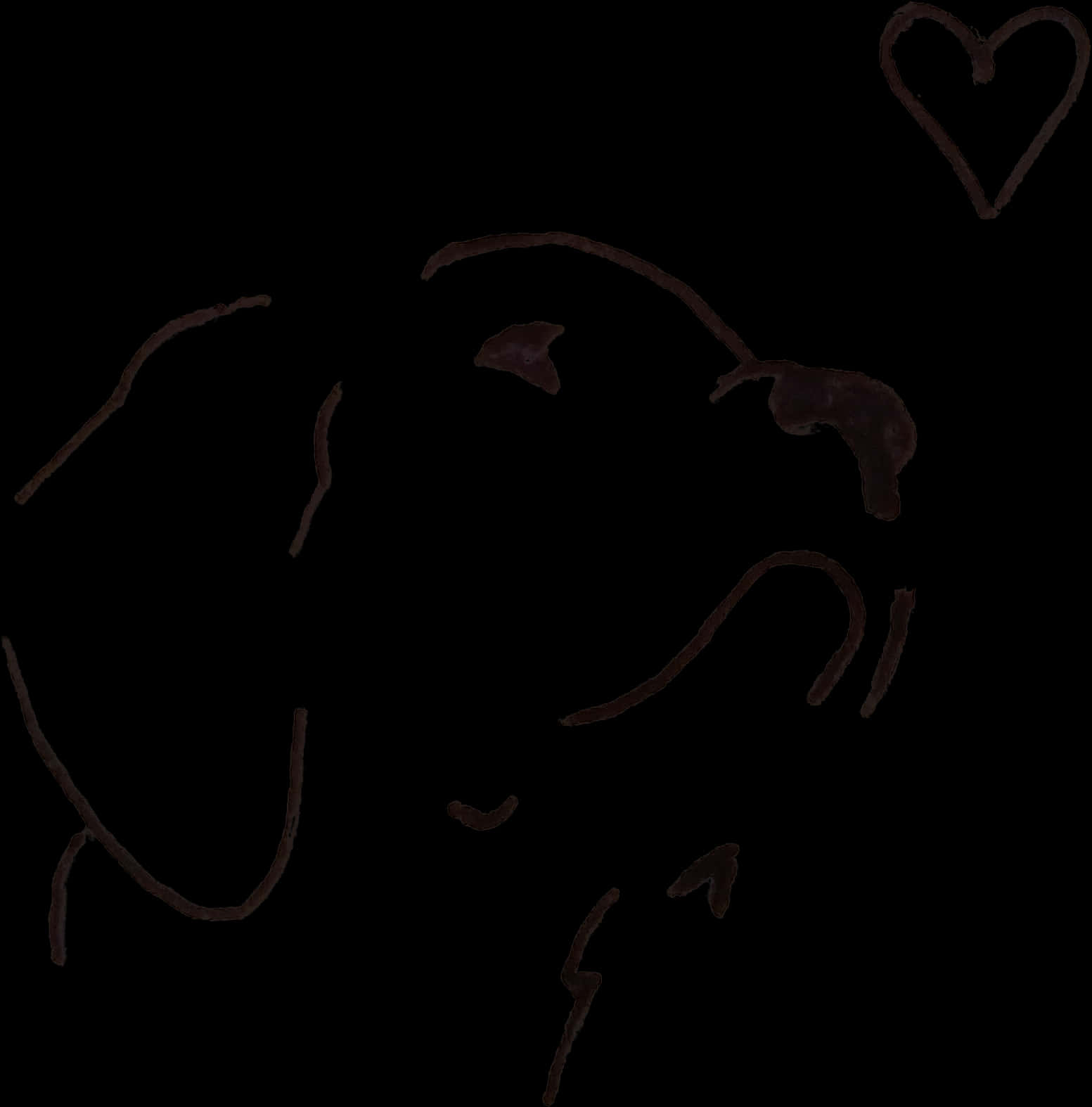 Heart Tattoo 桌布 壁紙 — 一個在黑色背景上，帶有心形圖案的笑臉的簡約棕色線條畫。