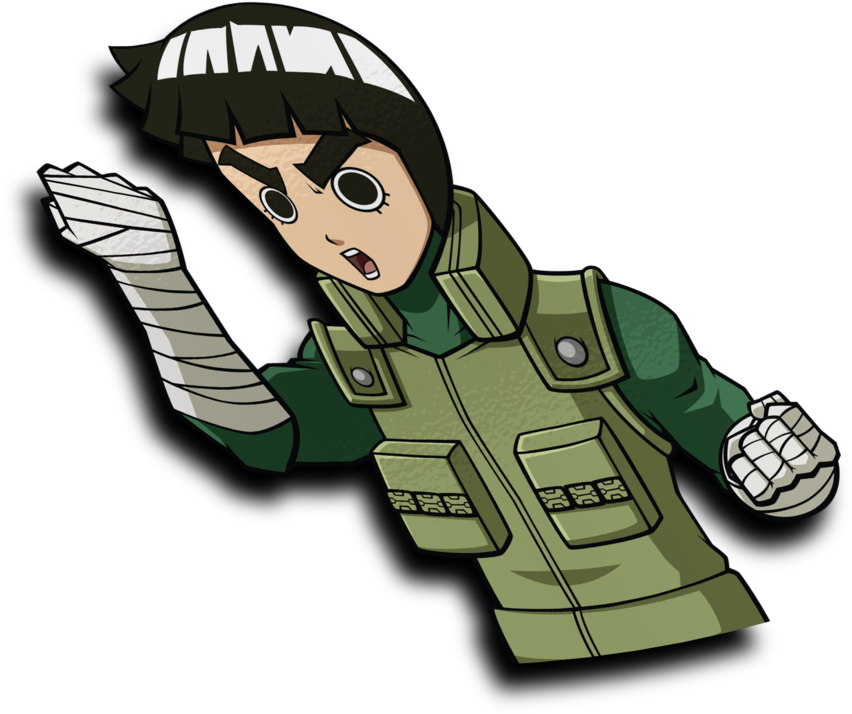 Rock Lee 桌布 壁紙 — 一個堅定的動漫忍者，手臂纏著繃帶，頭戴頭帶，在黑色背景下擺出動態姿勢。