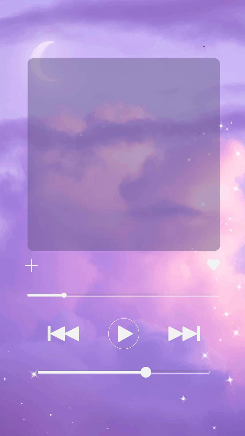 Purple Phone 桌布 壁紙 — 一個夢幻的紫色和粉紅色天空，帶有新月和漂浮的星星，背後是音樂播放器介面。