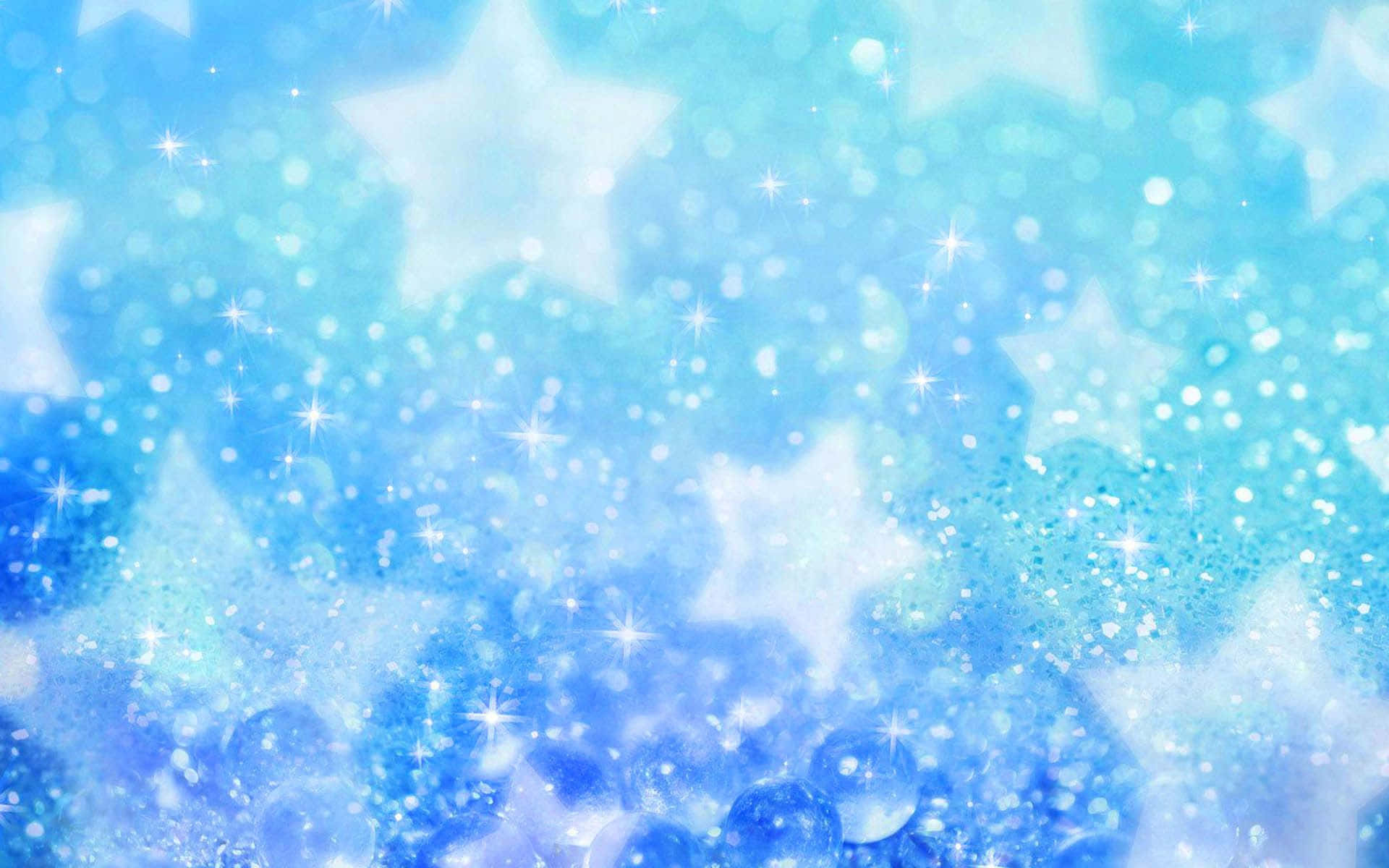 Blue Glitter 桌布 壁紙 — 一個夢幻的藍色背景，充滿了發光的星星、閃爍的光芒和柔和的散景光，營造出神奇的星空氛圍。