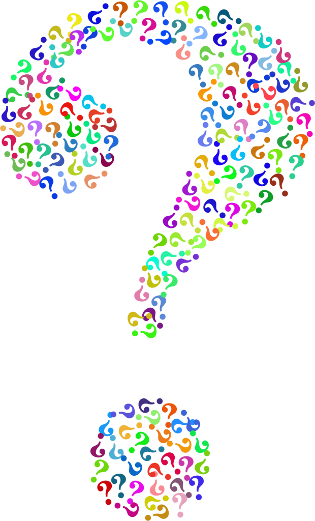 Questions 桌布 壁紙 — 一個大型彩色問號和一個由多色問號組成的較小問號，背景為黑色。