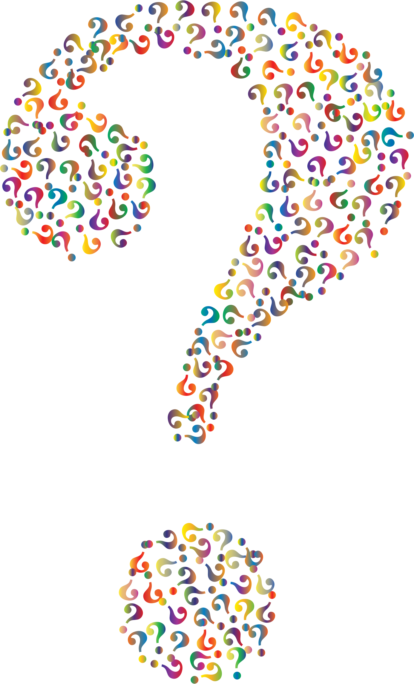 Questions 桌布 壁紙 — 一個大型彩色問號和一個由彩虹問號組成的較小圓圈，背景為黑色。