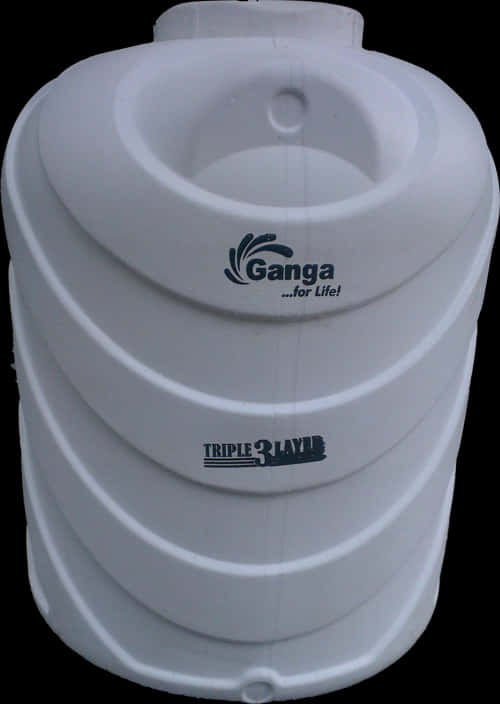Container 桌布 壁紙 — 一個大型白色塑膠水塔，上面印有 'Ganga ...for Life!' 和 'TRIPLE 3 LAYER' 品牌標誌，置於黑色背景前。