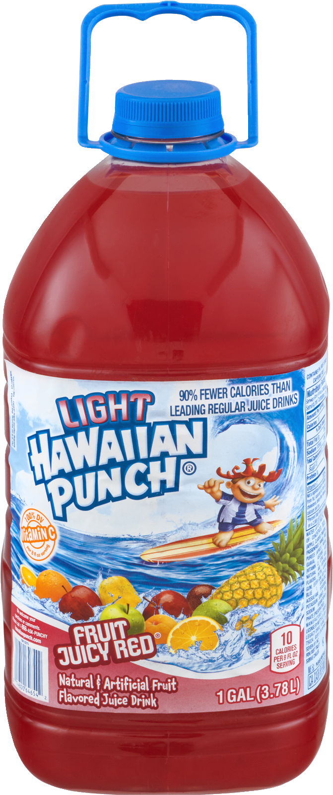 Product 桌布 壁紙 — 一個大型紅色塑膠瓶，裝有Light Hawaiian Punch Fruit Juicy Red，藍色瓶蓋，標籤以衝浪為主題。