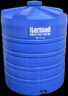 Container 桌布 壁紙 — 一個大型藍色塑膠水桶，品牌為「Harmod」，帶有可見的容量標記，矗立在黑色背景前。