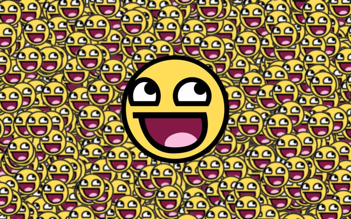 快樂 桌布 壁紙 — 一個大笑的 emoji，眼睛睜得很大，在許多相同微笑 emoji 的背景中脫穎而出。