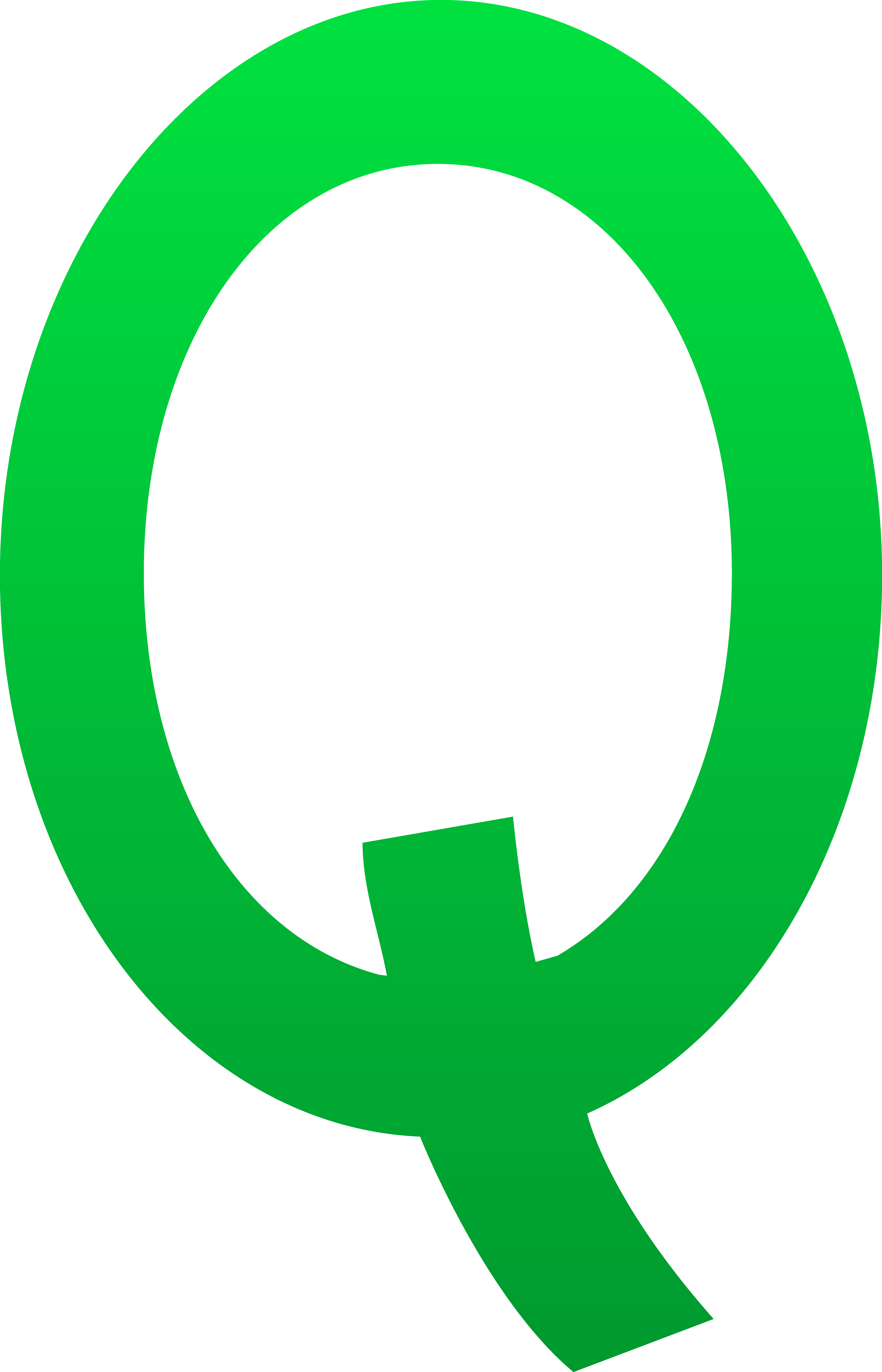q 桌布 壁紙 — 一個大膽亮綠色大寫字母Q，孤立在乾淨的白色背景上。