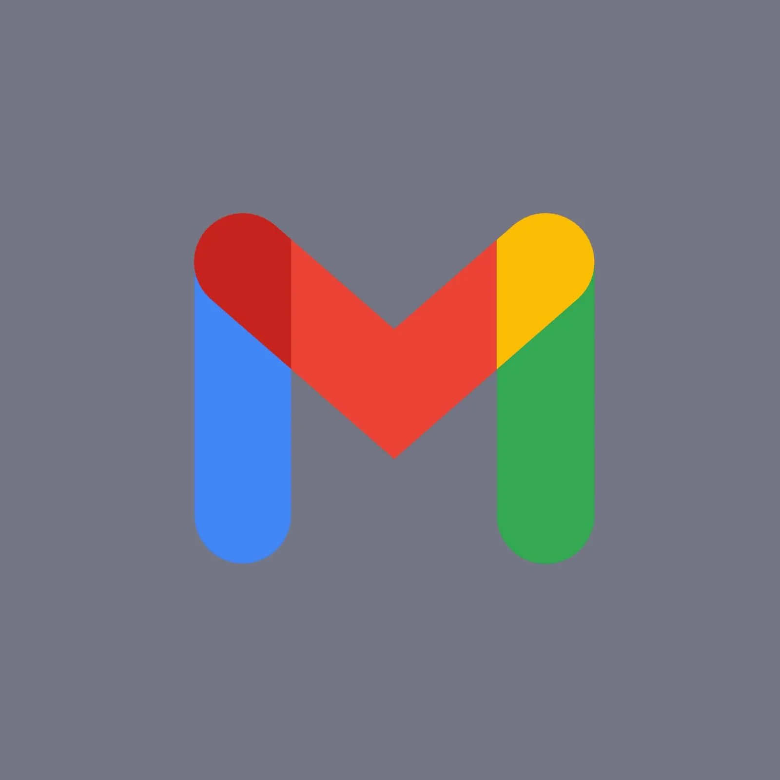 Gmail 動圖 桌布 壁紙 — 一個大膽多彩的M標誌，帶有紅色、橙色、黃色、綠色和藍色部分，背景為灰色。