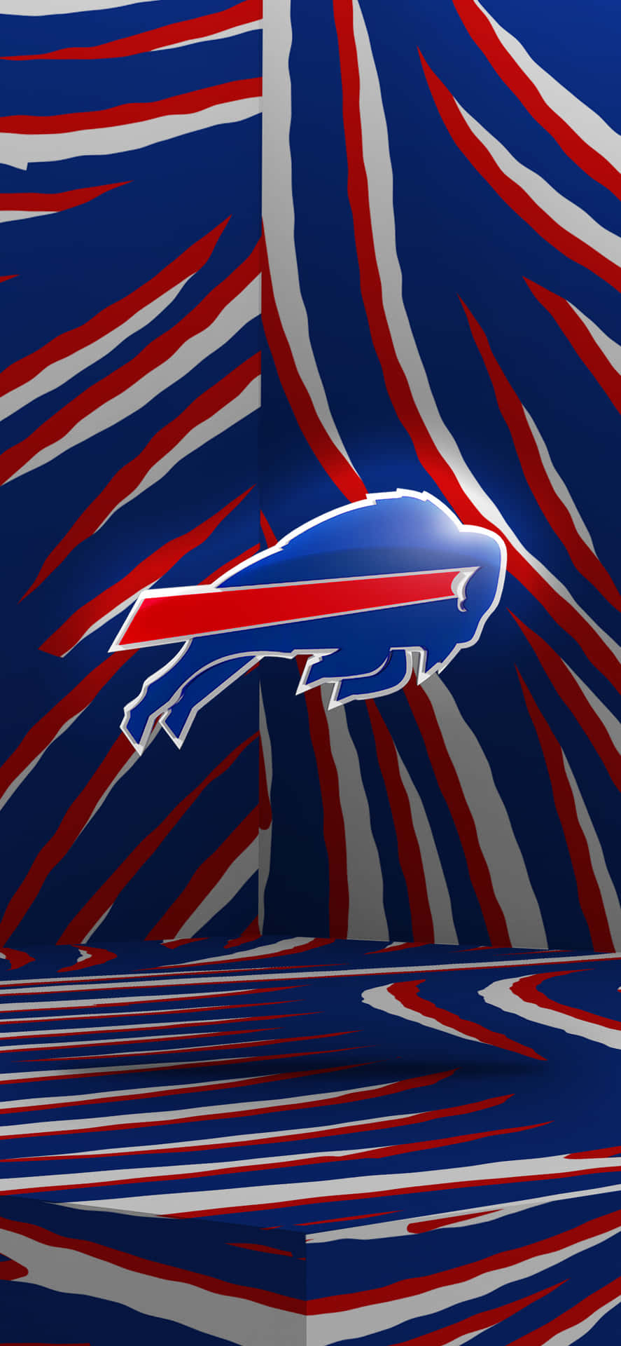 在 3d 渲染背景上以藍、紅、白條紋呈現的 Buffalo Bills 標誌。 — 水牛城比爾 GIF 壁紙
