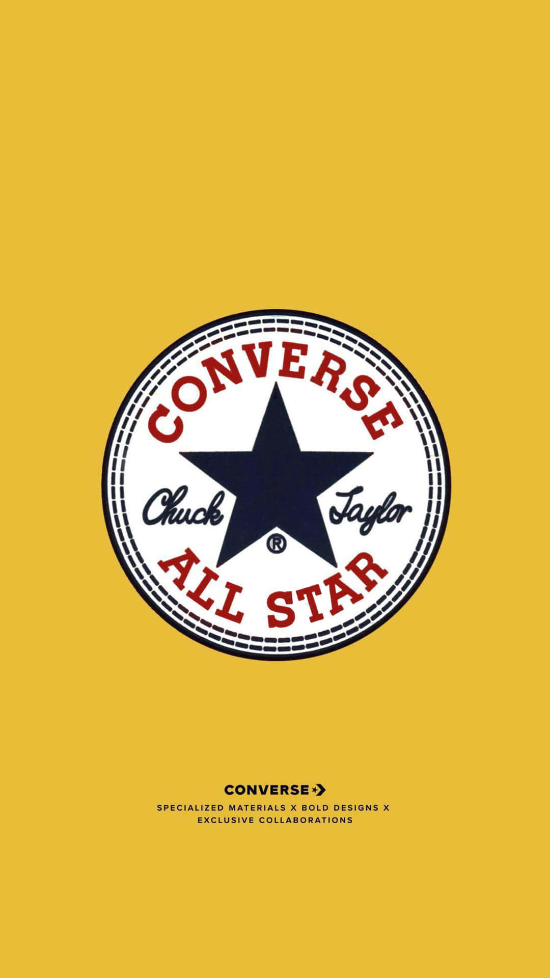 Converse 桌布 壁紙 — 一個大膽的 Converse All Star 標誌居中在純芥末黃色背景上，下方有極簡排版。
