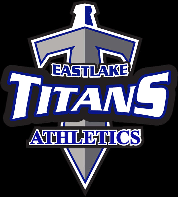 Titans Logo 桌布 壁紙 — 一個大膽的 Eastlake Titans Athletics 標誌，帶有灰色和藍色劍徽章，以及黑色背景上的白色和藍色文字。