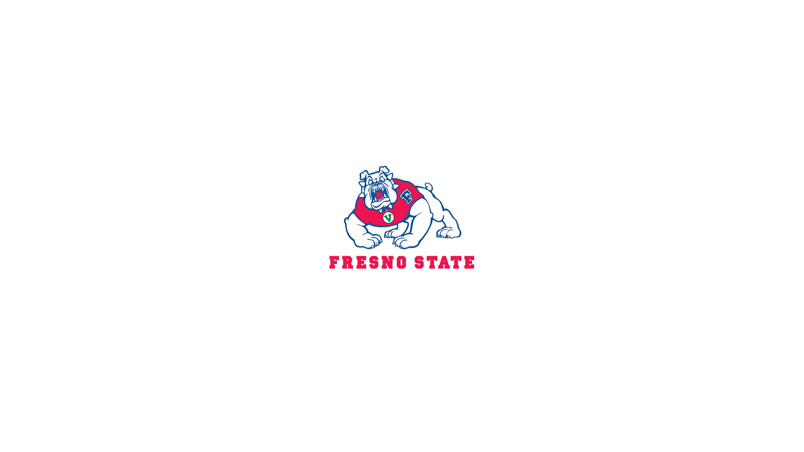 足球 桌布 壁紙 — 一個大膽的 Fresno State 鬥牛犬吉祥物標誌，紅藍色配純白背景。