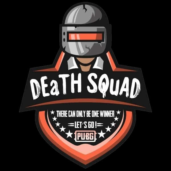 Pubg 標誌 桌布 壁紙 — 一個大膽的 PUBG Death Squad 標誌，戴頭盔的士兵帶有橙色點綴，黑色背景上帶有粗糙的文字。