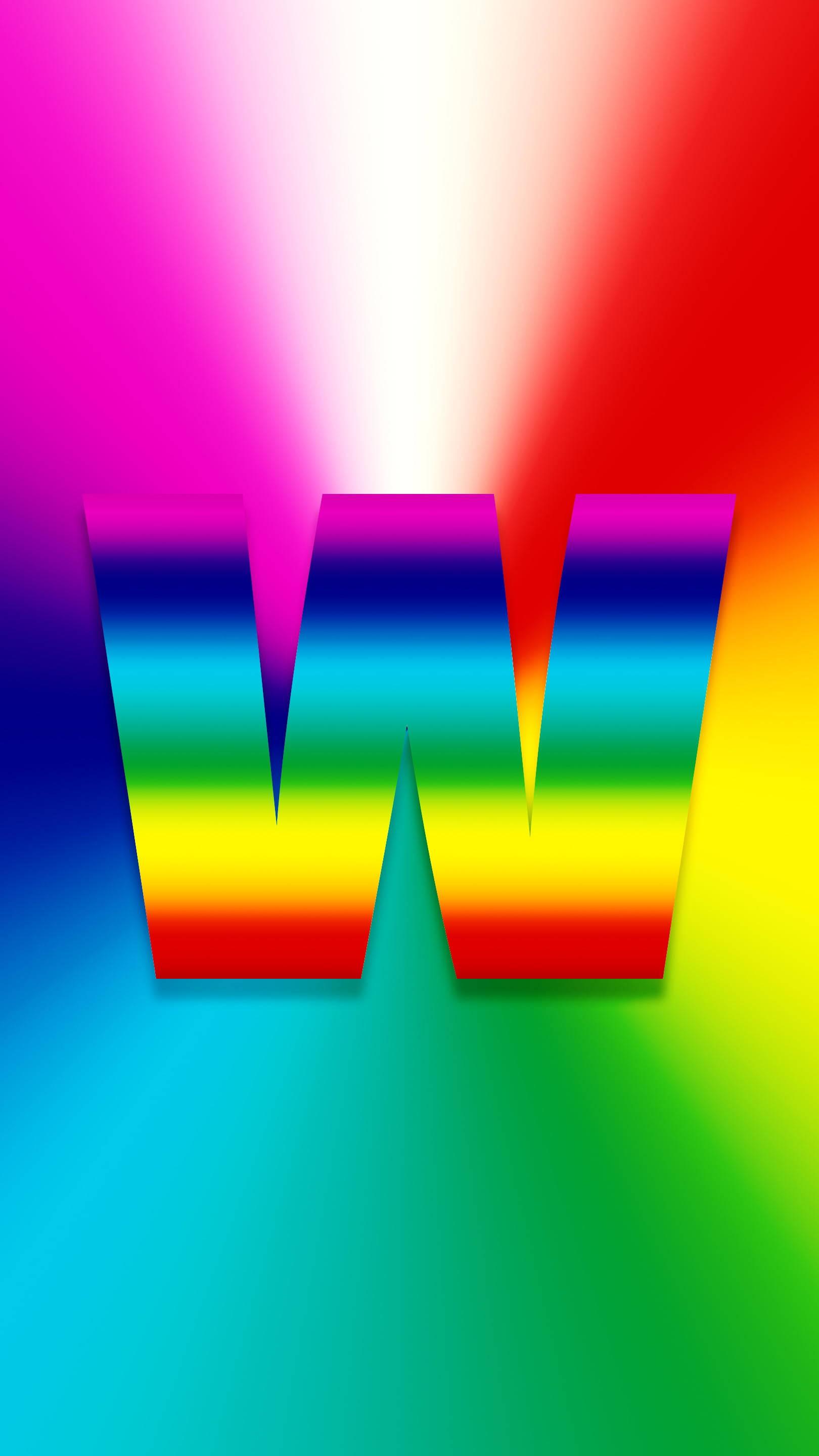 W 桌布 壁紙 — 一個大膽的3D字母W在漸變背景上散發出鮮豔的彩虹色調。