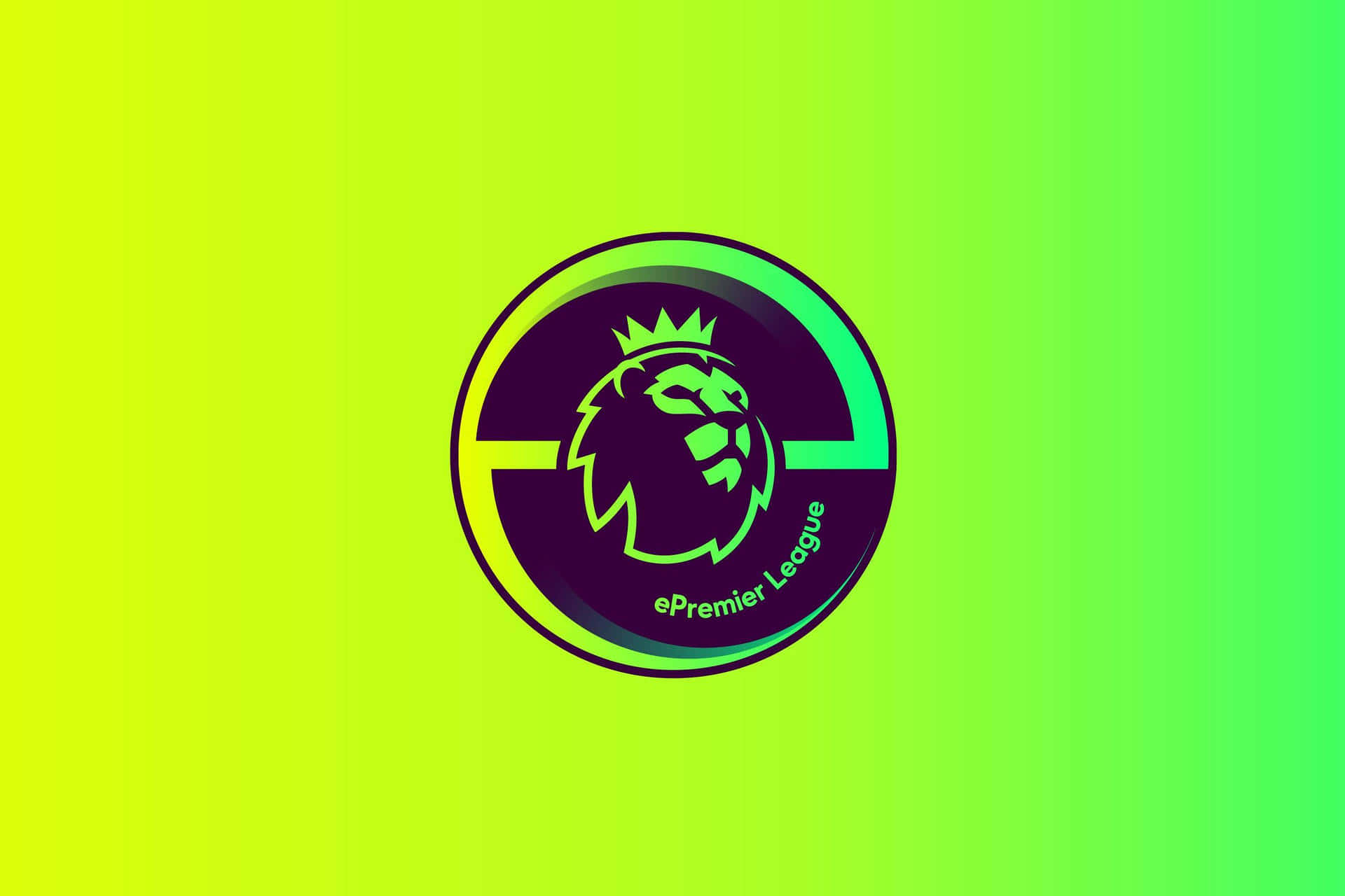 英超聯賽 桌布 壁紙 — 一個大膽的ePremier League標誌，中央有一個戴皇冠的獅子頭，背景是充滿活力的霓虹綠色漸變。