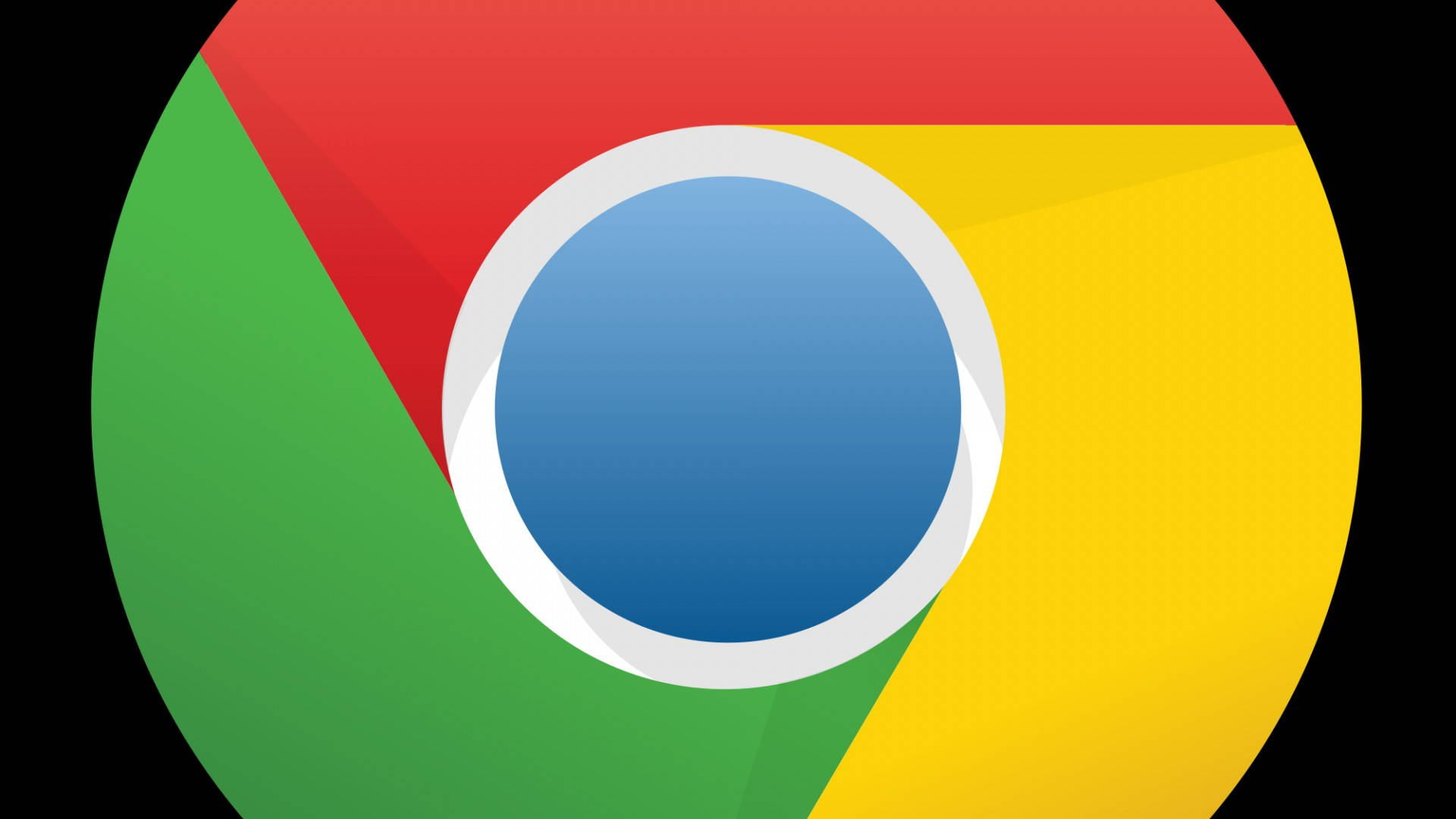 Chrome 桌布 壁紙 — 一個大膽的Google Chrome標誌，帶有紅色、綠色、黃色和藍色部分，背景為黑色。