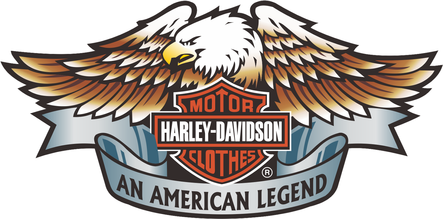 哈雷戴維森標誌 桌布 壁紙 — 一個大膽的Harley-Davidson標誌，上面有一隻雄偉的展翅雄鷹，下方橫幅宣揚美國傳奇。