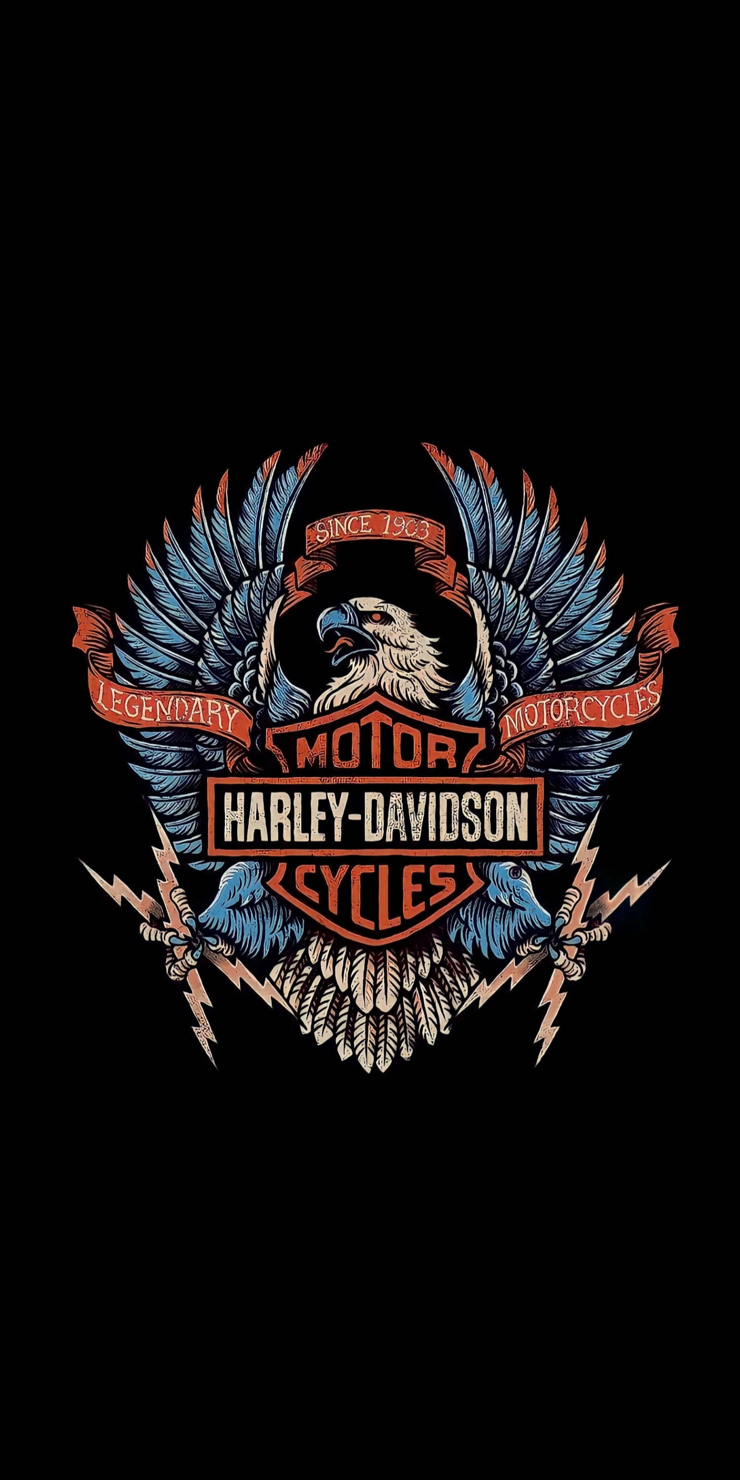 Harley-Davidson標誌，帶有鷹翼和閃電，黑色背景 — 哈雷戴維森 GIF 壁紙
