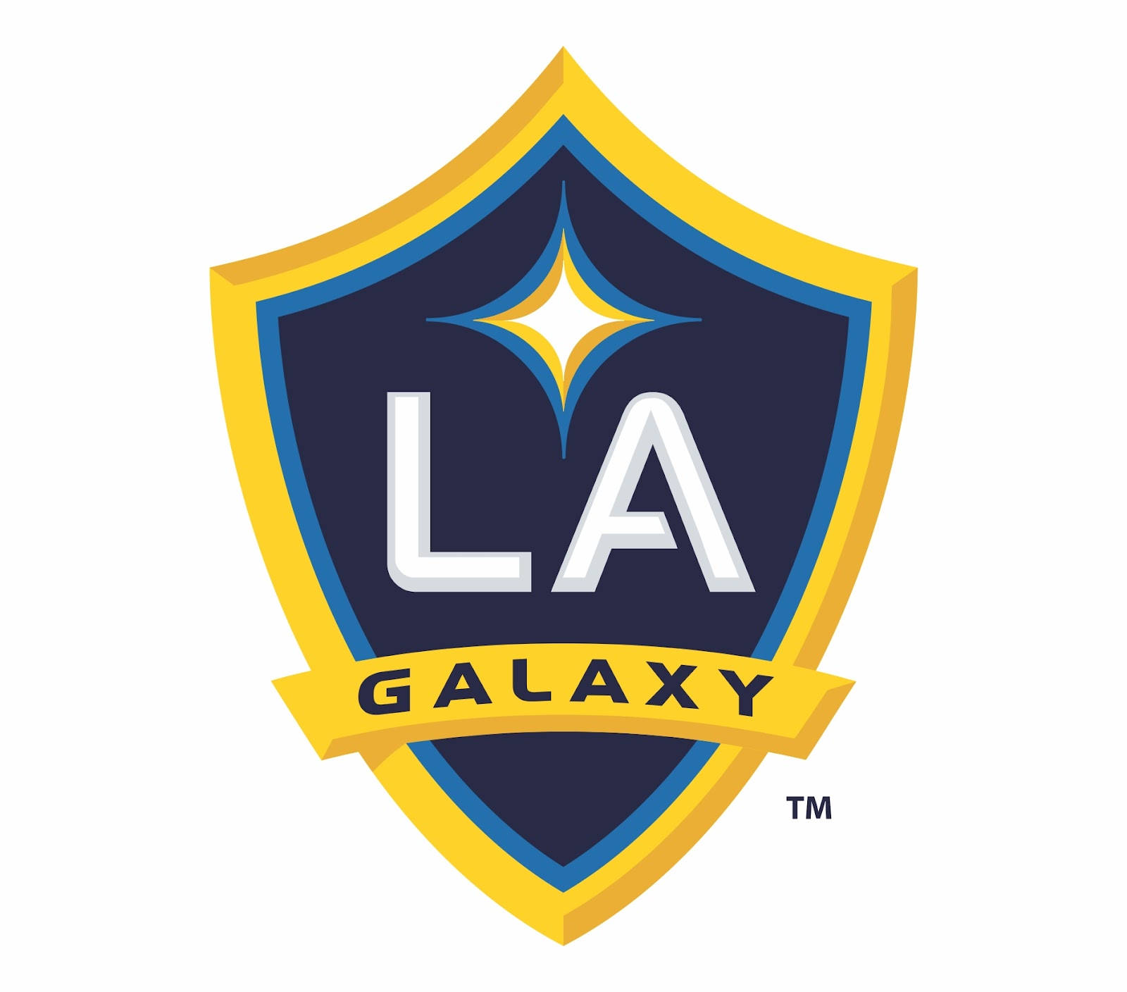 足球 桌布 壁紙 — 一個大膽的LA Galaxy足球隊標誌，採用黃、藍、白色的盾牌和星爆徽章。