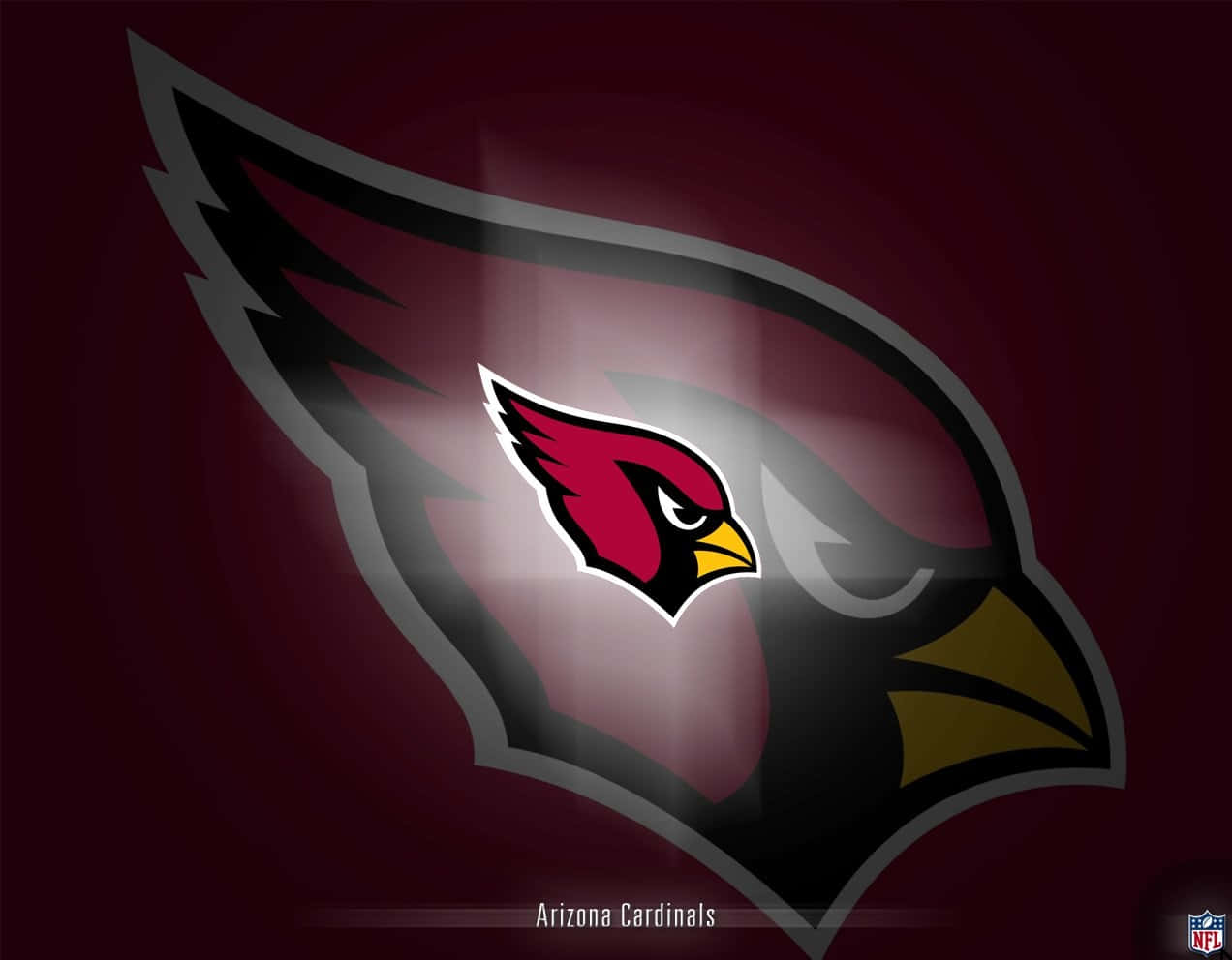 Arizona Cardinals 桌布 壁紙 — 一個大膽的亞利桑那紅雀隊標誌，紅色紅雀頭部居中在深酒紅色漸變背景上。