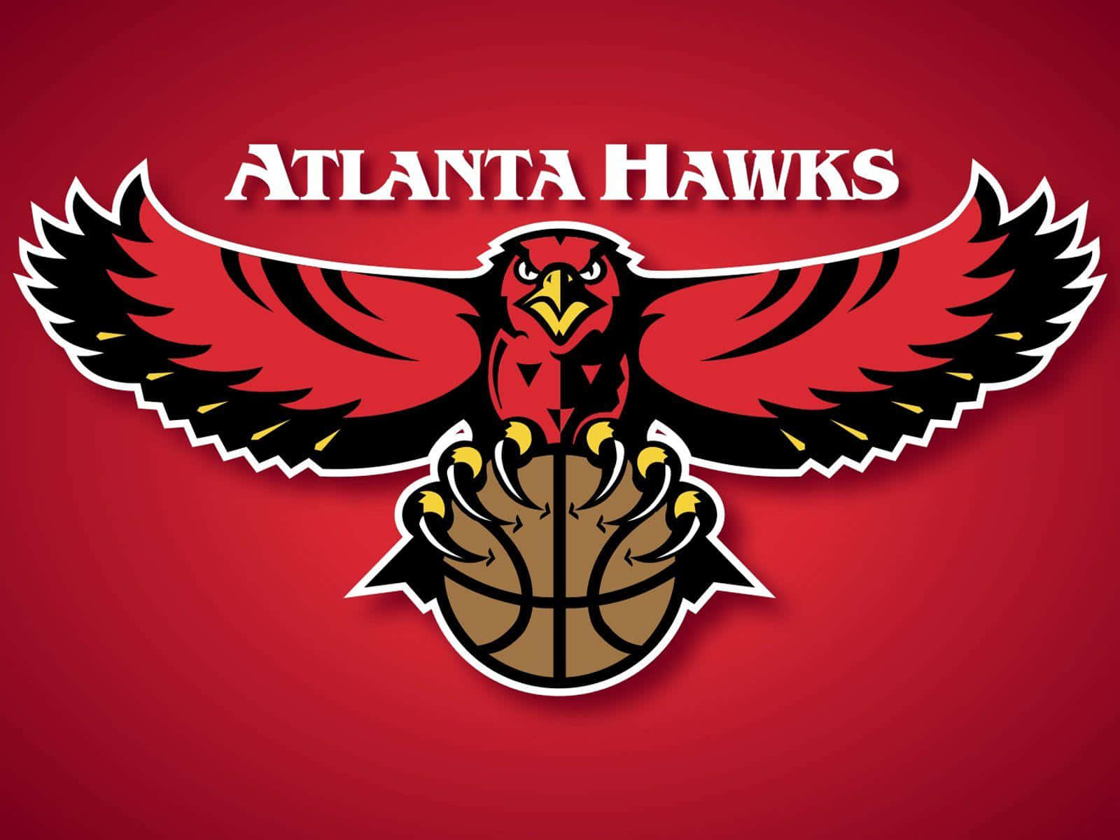 Atlanta Hawks 桌布 壁紙 — 一個大膽的亞特蘭大老鷹標誌，以一隻紅鷹抓著籃球，背景為純紅色。