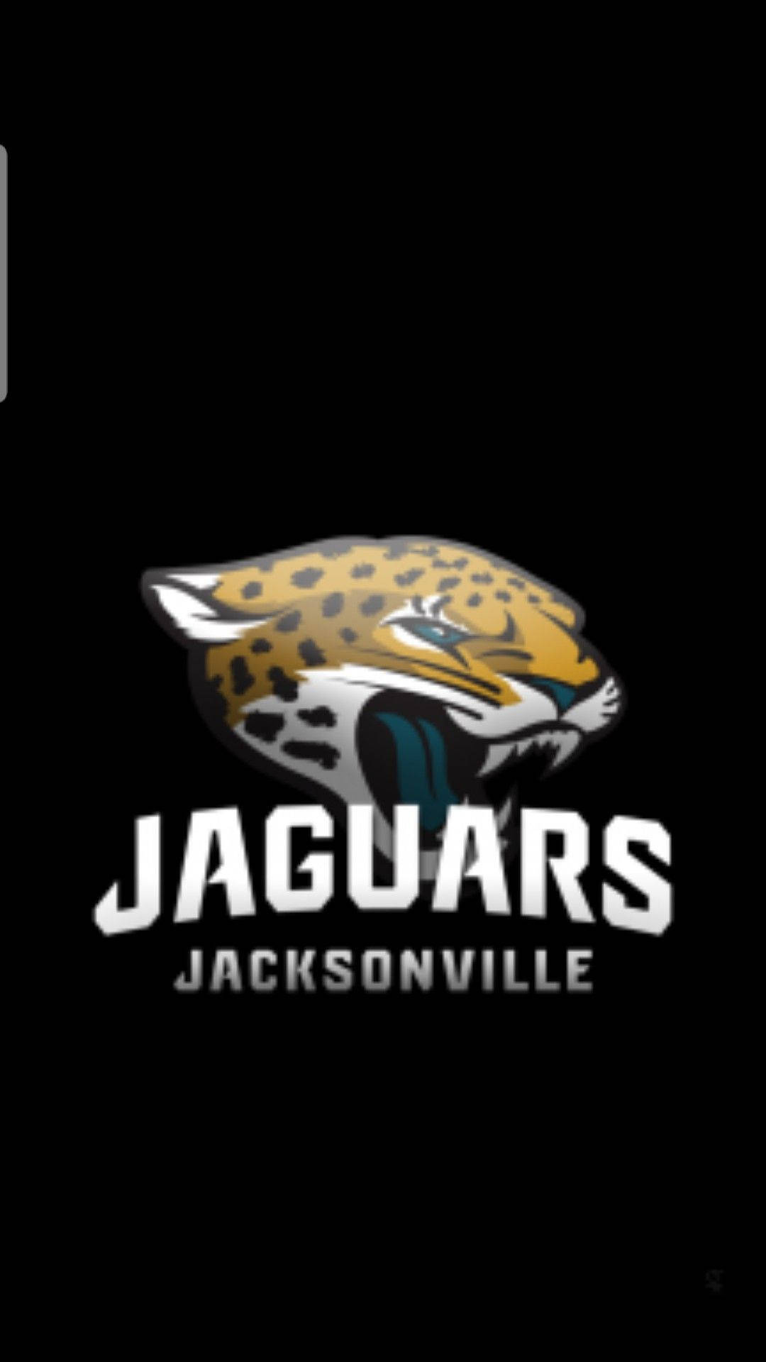 Jaguars 桌布 壁紙 — 一個大膽的傑克遜維爾美洲虎標誌，在純黑色背景上有一個咆哮的美洲虎頭，帶有藍綠色點綴。