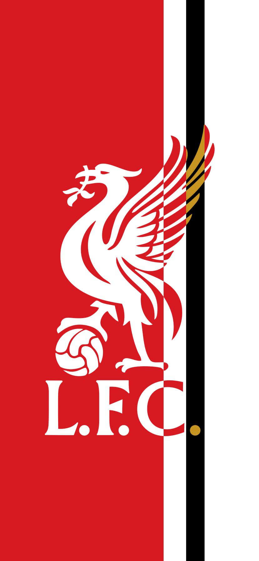 Liverpool iPhone 桌布 壁紙 — 一個大膽的利物浦足球俱樂部標誌，白色利物鳥手持足球，背景為紅色，帶有黑色和白色垂直條紋。
