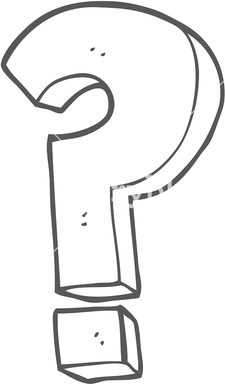 Clip Art 桌布 壁紙 — 一個大膽的卡通風格問號，具有3D方塊設計和灰色輪廓，背景為純白色。