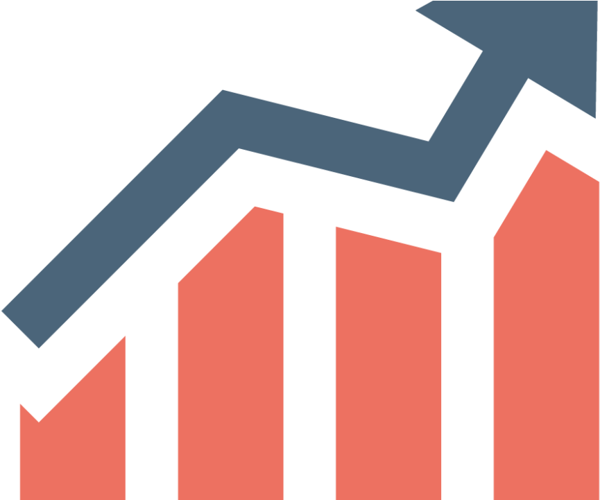 Bar Graph 桌布 壁紙 — 一個大膽的向上箭頭疊加在黑色背景上帶有上升珊瑚色條的長條圖上。