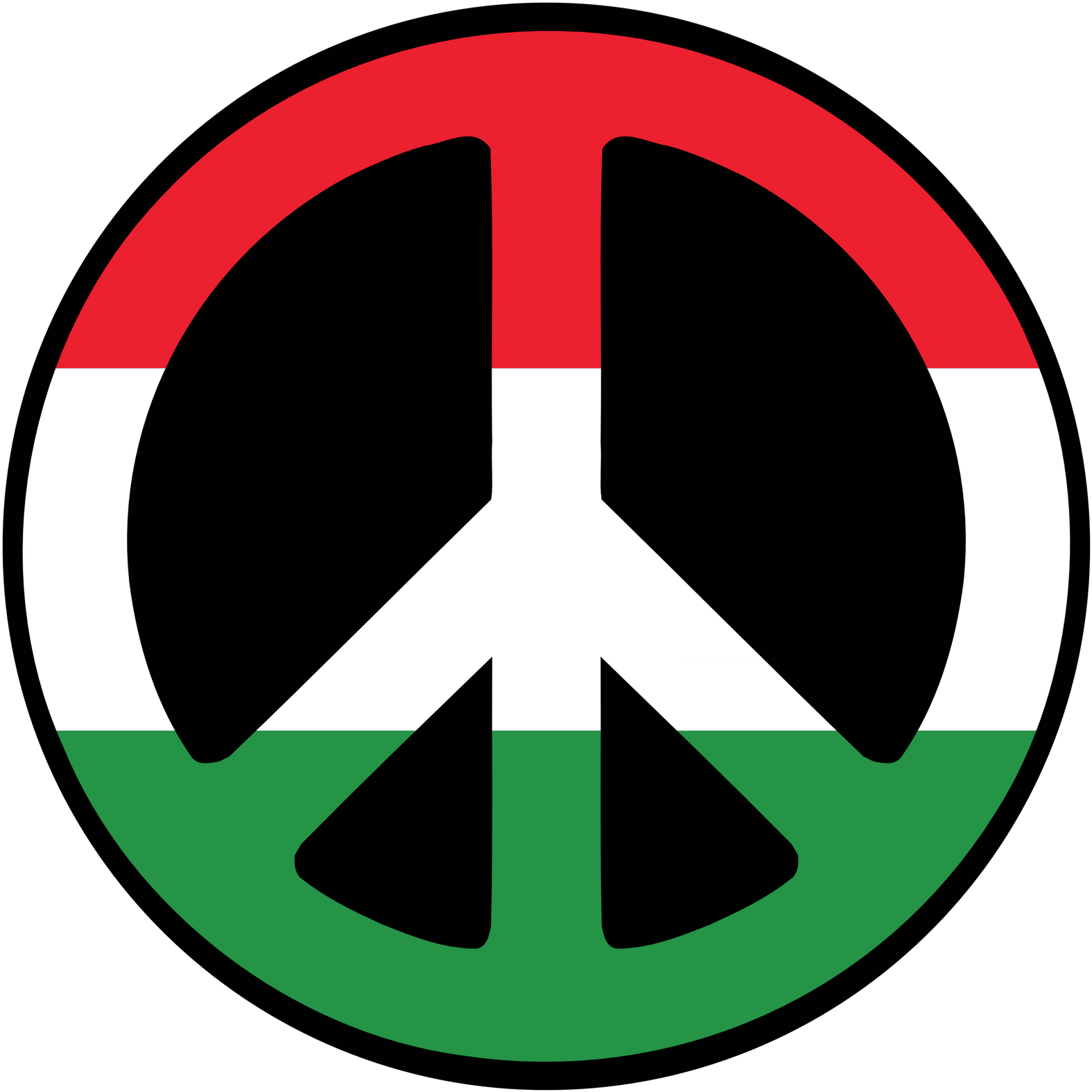 Hungary 桌布 壁紙 — 一個大膽的和平標誌，填充了紅色、白色和綠色的水平條紋，背景為黑色。