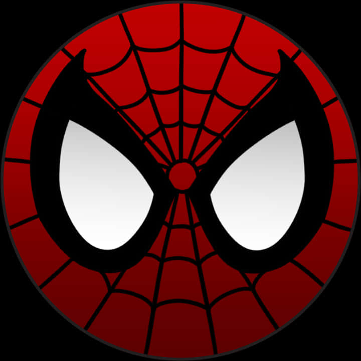 Spiderman Face 桌布 壁紙 — 一個大膽的圓形標誌，以蜘蛛人標誌性的紅色面具為特色，帶有黑色蜘蛛網圖案和白色大眼睛，背景為黑色。