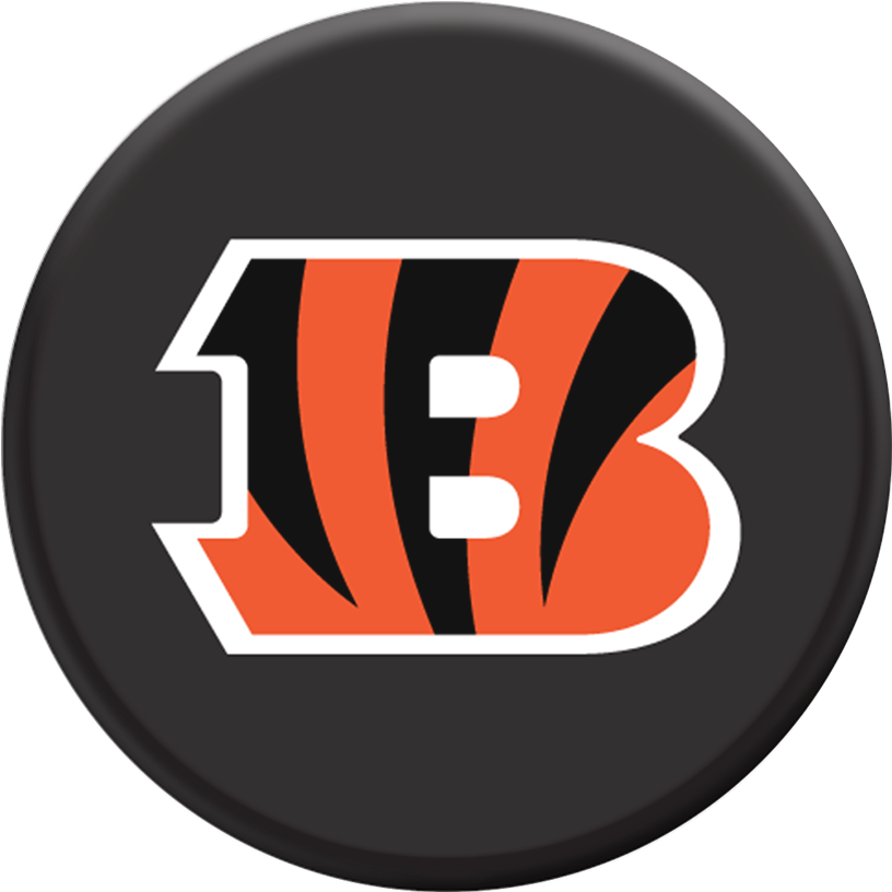 Cincinnati Bengals Logo 桌布 壁紙 — 一個大膽的圓形標誌，帶有風格化的「B」，在深灰色背景上帶有橙色和黑色老虎條紋。