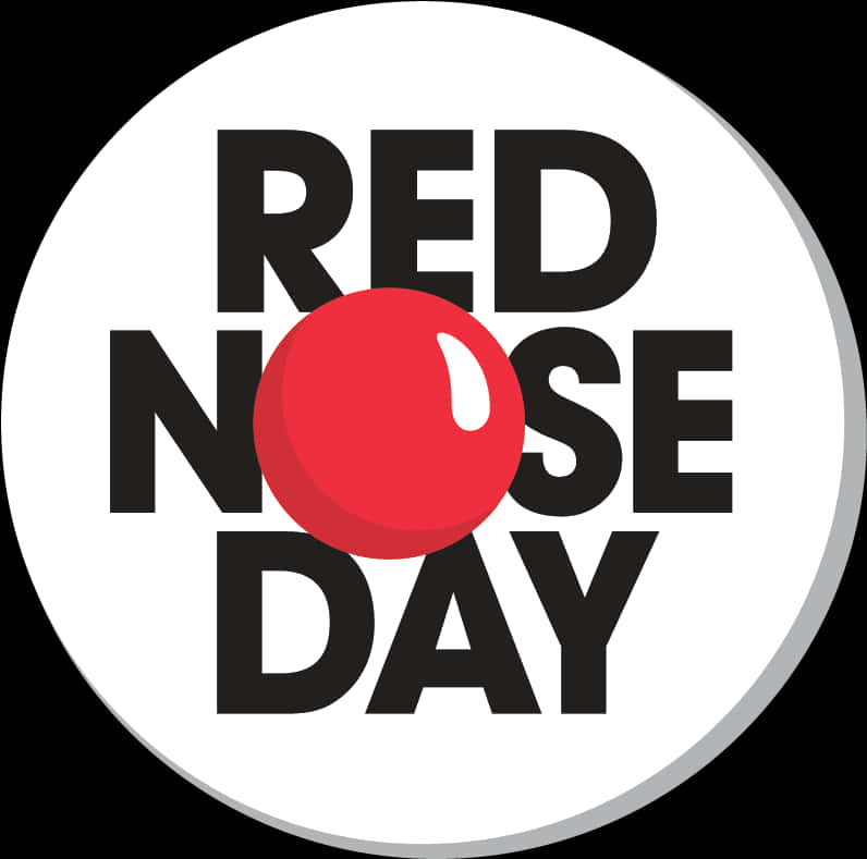 Clown Nose 桌布 壁紙 — 一個大膽的圓形標誌，帶有黑色文字 'RED NOSE DAY'，並在 'NOSE' 字樣上方居中放置紅色鼻子圖形。