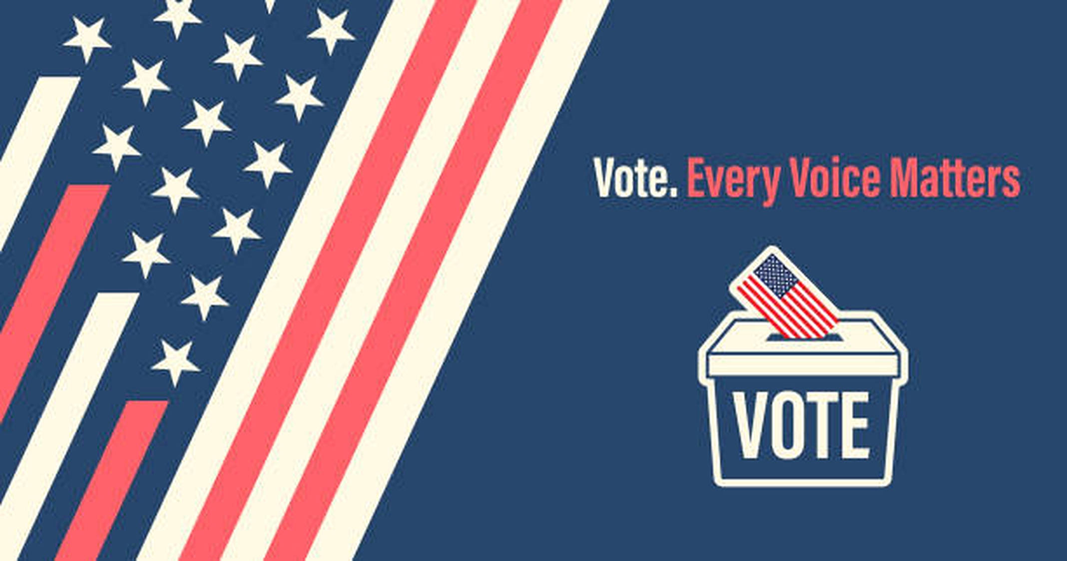Election 桌布 壁紙 — 一個大膽的圖形，包含美國國旗條紋和星星，以及一個帶有旗幟選票和鼓勵公民參與文字的投票箱。