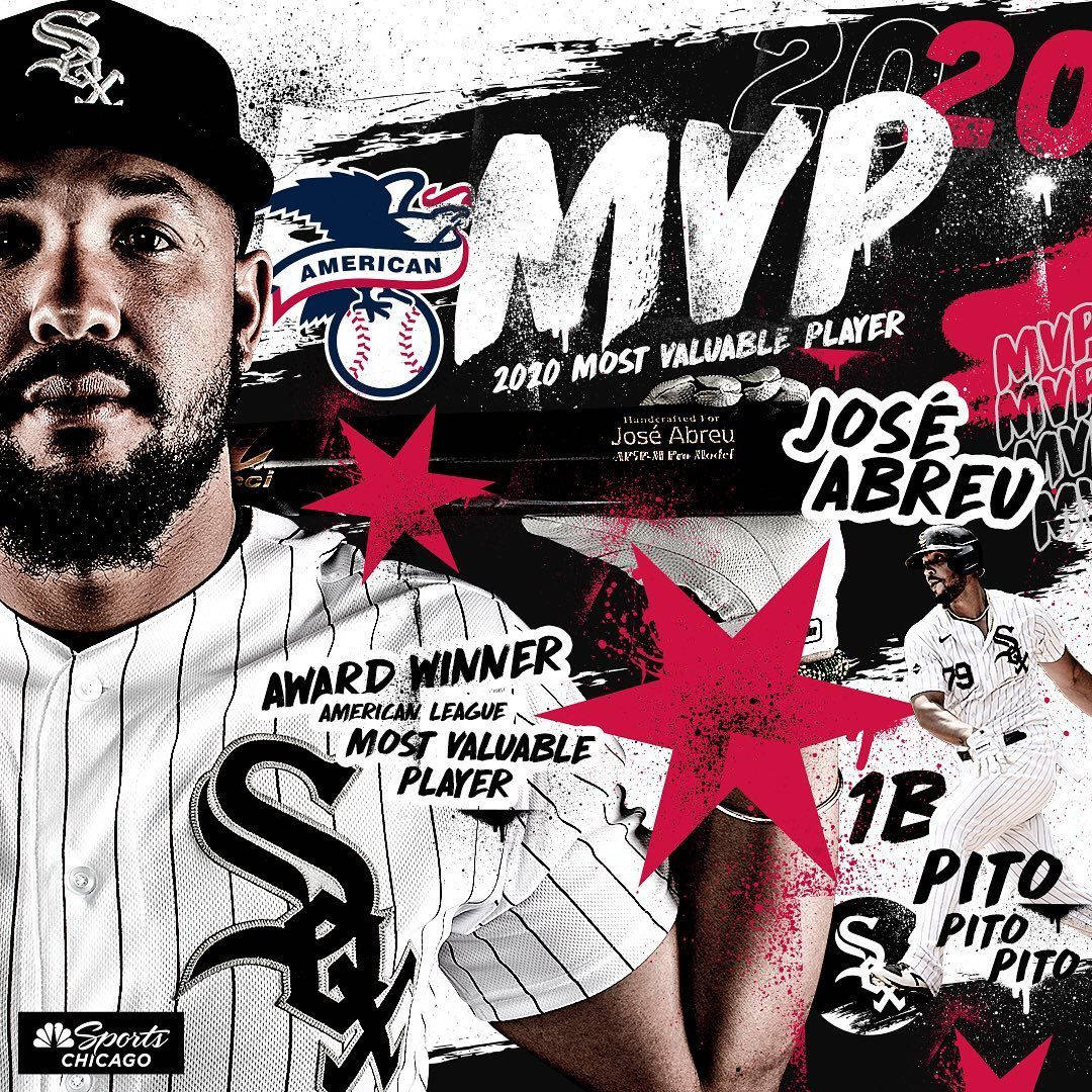 jose abreu 桌布 壁紙 — 一個大膽的圖形，慶祝棒球運動員 José Abreu 成為 2020 年美國聯盟 MVP，帶有紅色星星和芝加哥白襪隊品牌。