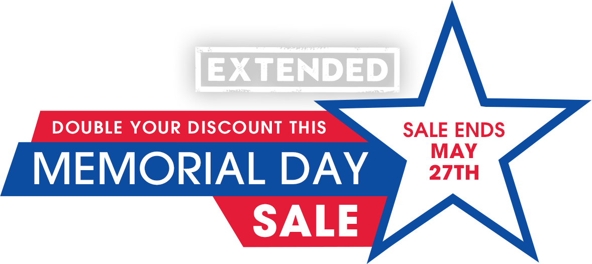 Memorial Day 桌布 壁紙 — 一個大膽的圖形在帶有星星的黑色背景上用紅、藍、白文字宣布延長的陣亡將士紀念日促銷。