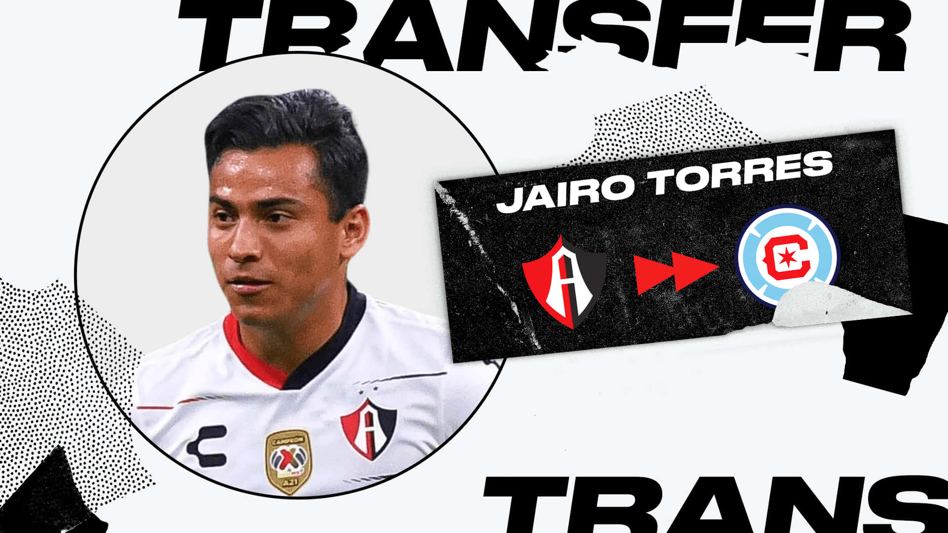 足球 桌布 壁紙 — 一個大膽的圖形宣布足球員 Jairo Torres 轉會，附有球隊標誌和動態字體。