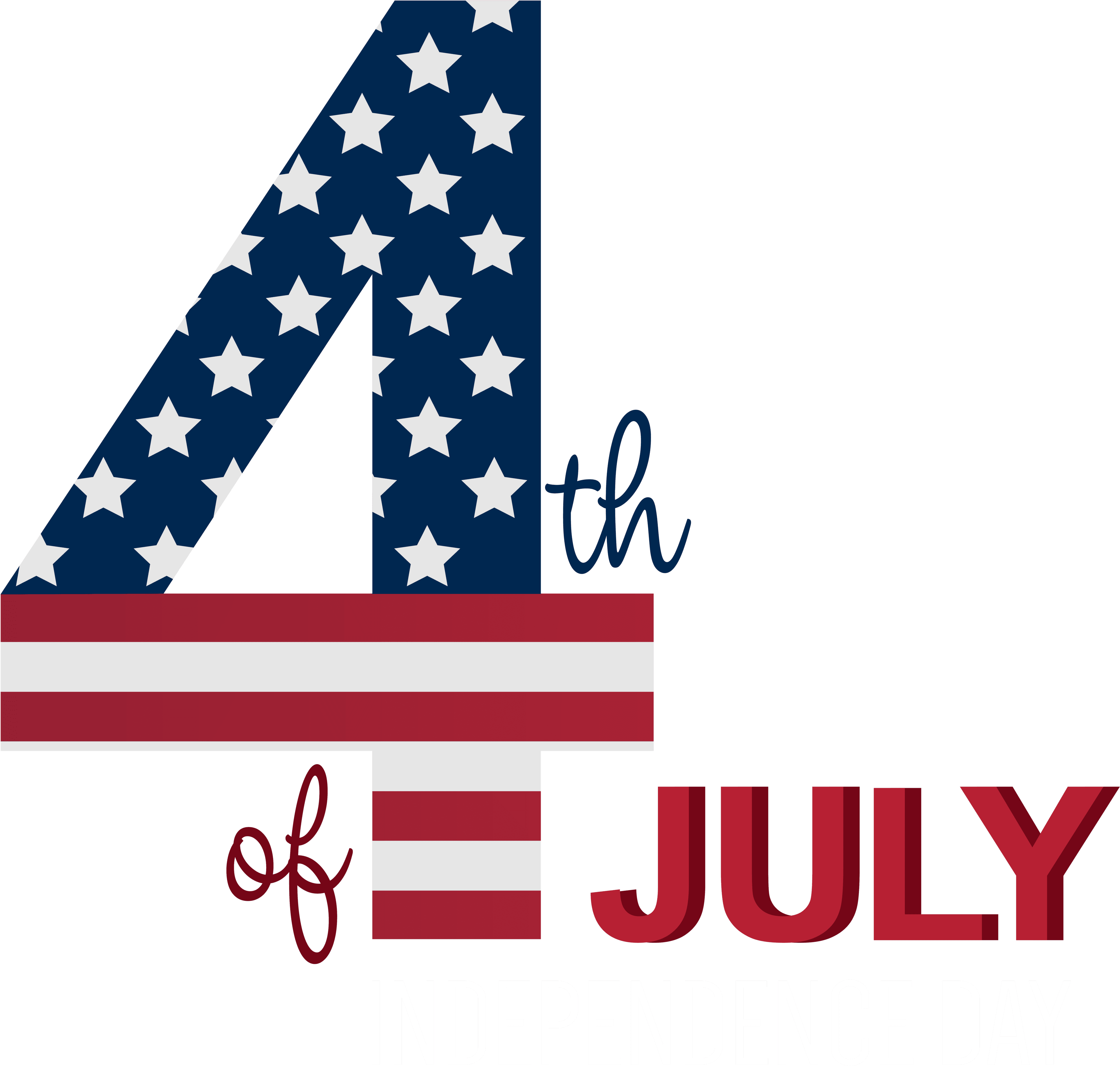 4th Of July 桌布 壁紙 — 一個大膽的圖形慶祝7月4日，黑色背景上有一個星條旗的數字四和紅白條紋文字。