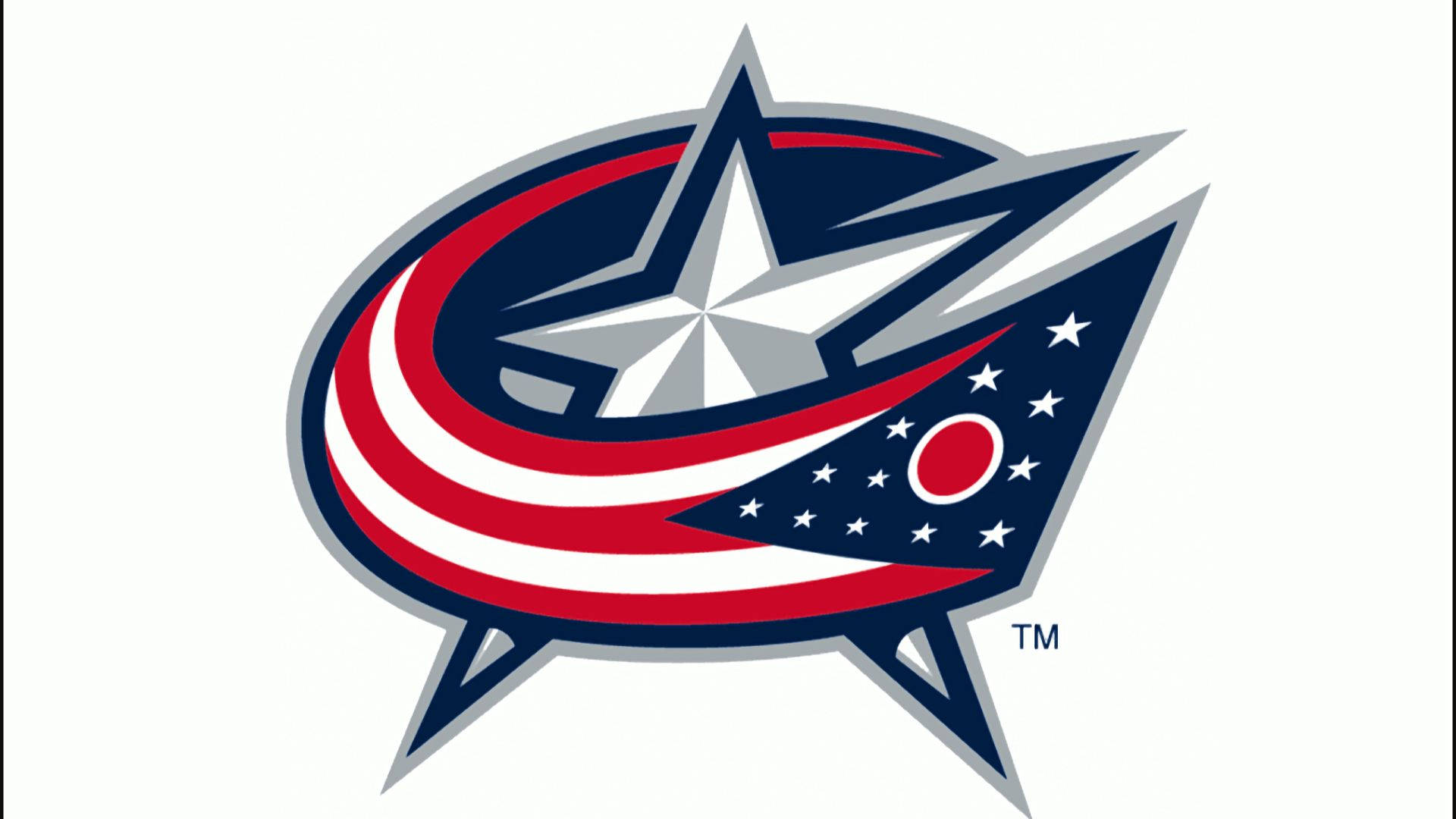 Columbus Blue Jackets 桌布 壁紙 — 一個大膽的圖形標誌，在動態的藍、紅、白漩渦設計中帶有一顆銀星。