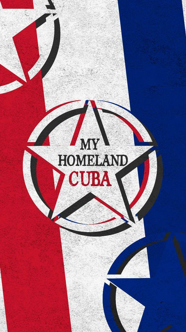 Cuban 桌布 壁紙 — 一個大膽的圖形設計，包含一顆星和「我的祖國古巴」文字，背景為紅、白、藍條紋，帶有磨損質感。