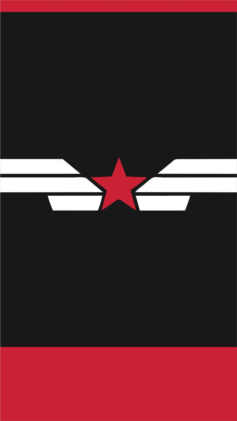 Marvel Falcon Logo 桌布 壁紙 — 一個大膽的圖形設計，在黑色背景上帶有紅色邊框，白色翼狀條紋之間居中放置一顆紅色星星。