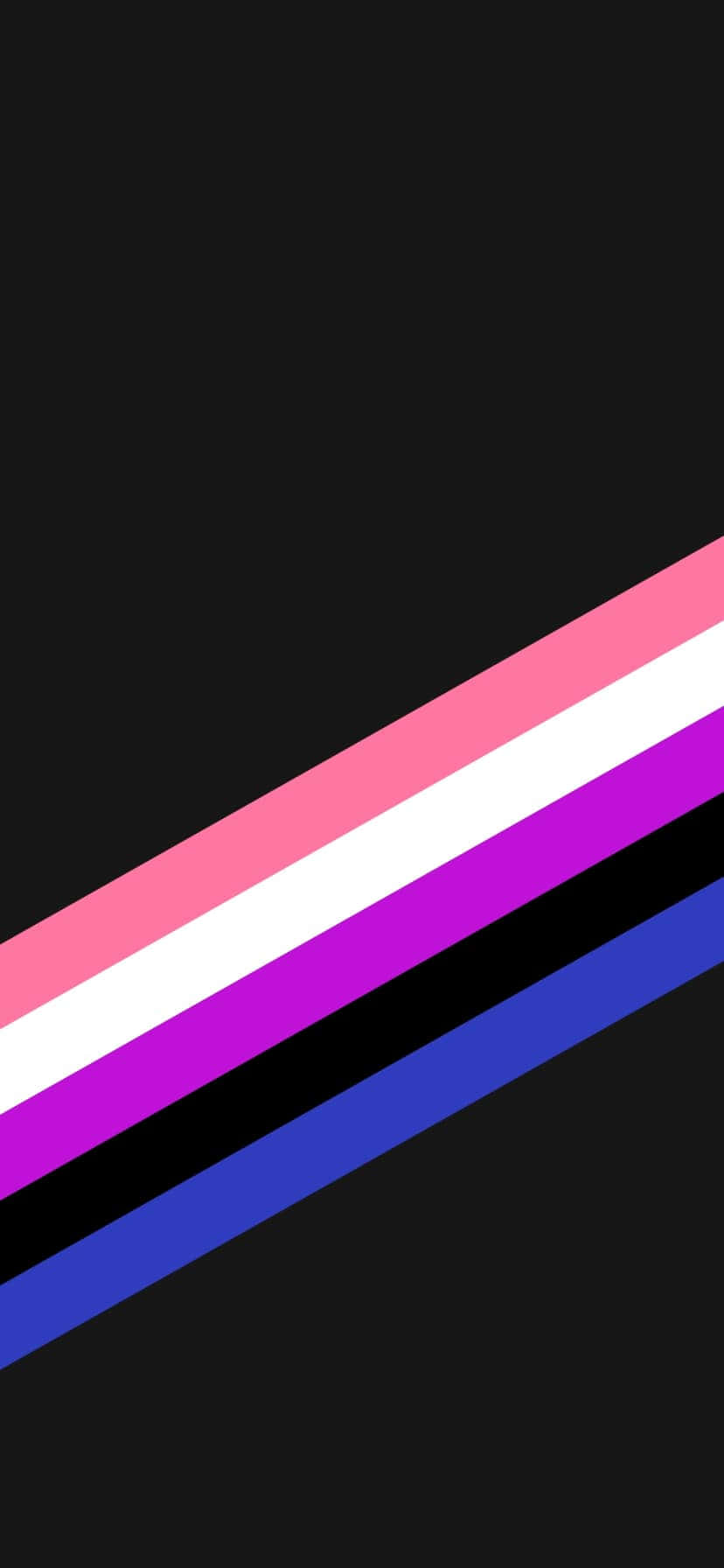 Gender Fluid 桌布 壁紙 — 一個大膽的對角線跨性別旗幟圖案，在黑色背景上帶有粉紅色、白色、紫色、黑色和藍色條紋。